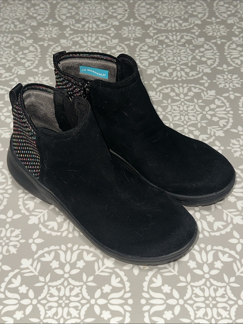 Bzees Black Women’s Ankle Booties with Multi-Color Knit Heel